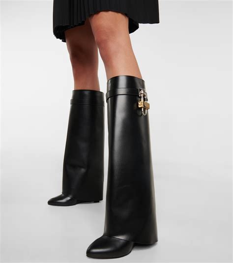 givenchy suede knee-high sheath boots|Givenchy denim shark boots.